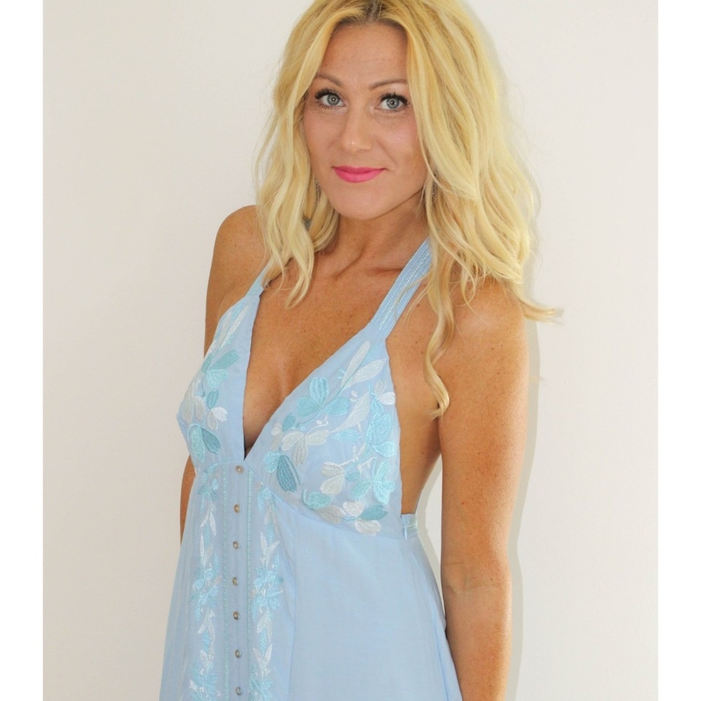 2/$40 2 left! Blue flowy embroidered maxi low cut - Picture 2 of 7
